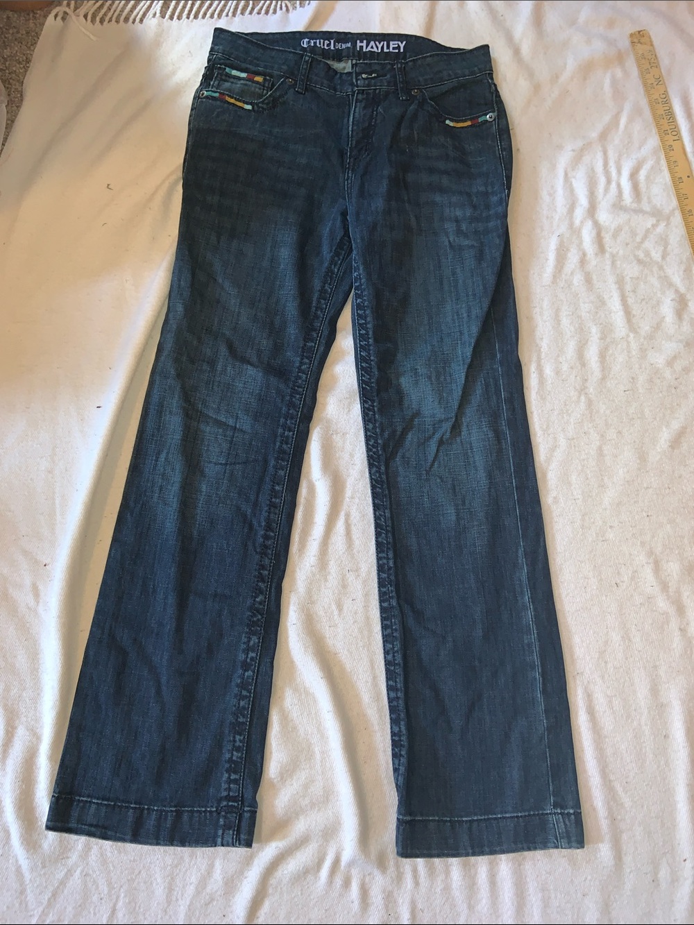Cruel denim Haley Dark Blue wide leg Jeans 5 SHORT embroidered pockets rodeo